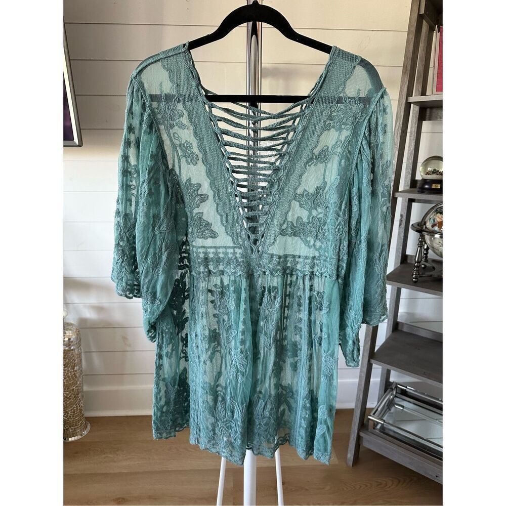 Sheer lace crochet coverup dress one size fits most NWT